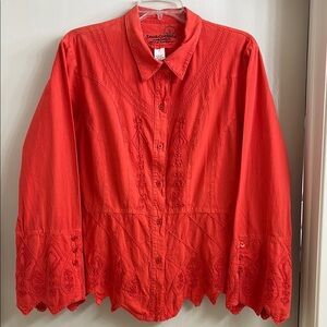 Inca Cottons Peruvian Women's Orange Embroidered Top/Jacket, size XL